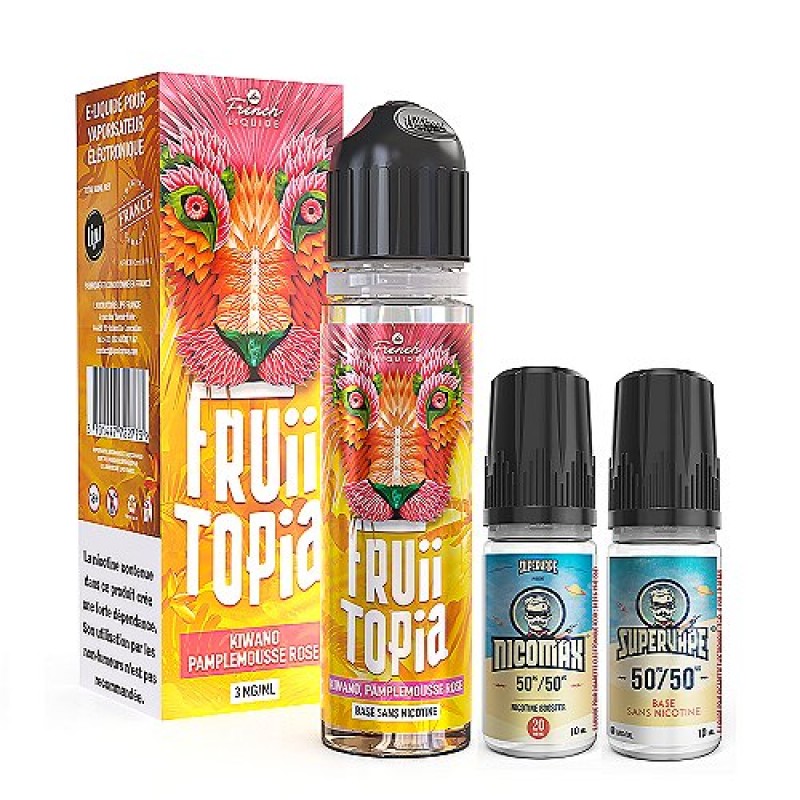 Pack 40ml + Base 50/50 10ml + Nicomax Kiwano Pamplemousse Rose Fruiitopia Le French Liquide - 3mg