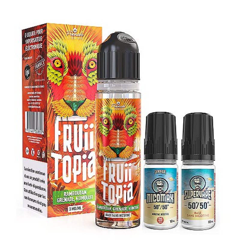 Pack 40ml + Base 50/50 10ml + Nicomax Ramboutan Grenade Kumquat Fruiitopia Le French Liquide - 3mg